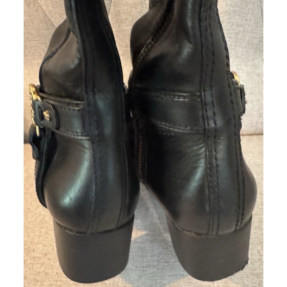 Tory Burch Donavan Riding Boots Black Leather Gold Logo Harness Knee High 7.5 - Picture 12 of 16